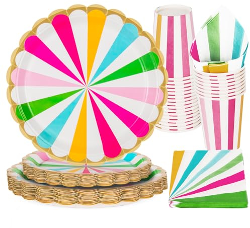 PARTY GO Ensemble de vaisselle jetable de 96 pièces comprenant des assiettes en carton de 22,9 cm, des assiettes en carton de 17,8 cm, des tasses, des serviettes, pour pique-nique, fête d'anniversaire
