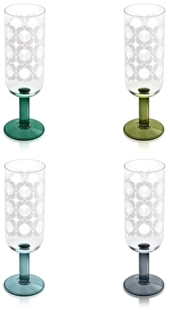 Orla Kiely Atomic Flower Champagne Glasses Green Shades - Set of 4