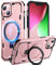 Chicfun Armour Defense Coque pour iPhone 13/14 avec Support Anneau Compatible avec MagSafe, [360° Robuste Protection Antichoc Militaire n°1] Coque iPhone 13/14 Pied Bague Rose Gold