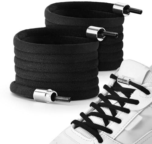 Feibmir 2 Pair Elastic Laces Without Ties, Black, Cord Ankles