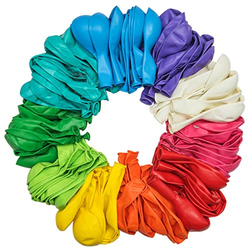 Artier 100 Biodegradable Multicoloured Balloons in 10 Colours. 12 Inch Large Eco Friendly Balloons. Perfect for Kids Parties, Baby Showers, Weddings, Anniversaries. For Helium or Air Use