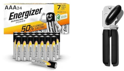 Energizer AAA Batteries, Alkaline Power, 24 Pack, Triple A Battery Pack - Amazon Exclusive (Packaging may vary) & OXO Good Grips Soft Handled Tin Opener