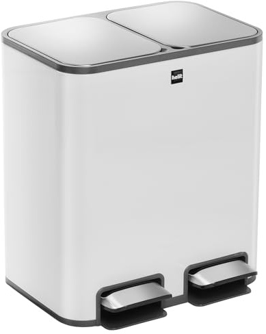 Helit H2405005 - Treteimer the classy weiß 24 L | Mülleimer mit Aktivkohlefilter, 2 x 12 Liter für einfache Mülltrennung