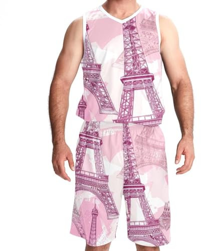 Basketballtrikot, Basketballtrikot für Damen, Herren Basketballtrikot, Paris Rosa Eiffelturm Muster, Muster 1903, XX-Large