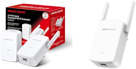 Mercusys CPL WiFi N 300Mbps + 1000 Mbps Adapteur, Boitier avec 1 Port Gigabit et Prise Intégrée & Répéteur WiFi ME30, Amplificateur WiFi AC1200Mbps, WiFi Extender, Bouton WPS