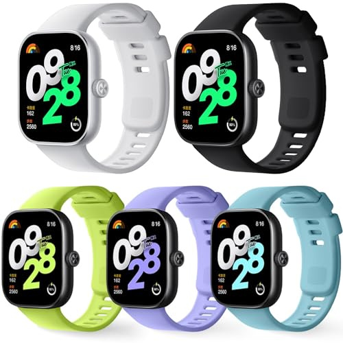 BABEJIA 5 Pezzi Cinturini Morbidi Compatibili con Redmi Watch 6/5/4 e Xiaomi Smart Band 9/8 Pro, Traspiranti e Regolabili a sgancio rapido