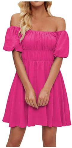 HAOLEI Vestito Estivo Donna Corto Vestito Donna Curvy Elegante Abito con Maniche a Palloncino Vestito Donna Primaverile Bohémien Casual Scollo a V Mini Abito Vacanze Spiaggia Vestito