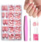 False Nail Tips Kit - 240pcs Almond Press on Nails with Glue - 15 Sizes French Tip Fake Nails - Full Cover Nude Pink Color Stick on Nail French Nail Art Manicure Decorations