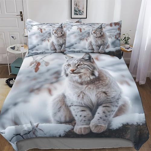 PAZZK Luchs 3D Bettwäsche-Set, Bettbezug, Schlafzimmer Vier Jahreszeiten Bettbezüge Für Mädchen Jungen, Mit Kissenbezügen Mikrofaser Deckenbezug Single (135x200cm)