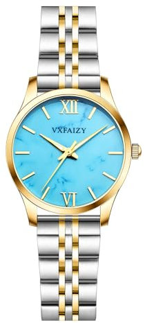 VXFAIZY Damen Einfachheit Uhr Wasserdicht Casual Armbanduhr für Frauen(Silberfarben/Blau)