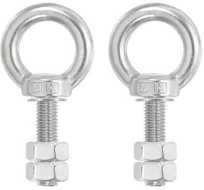 PATIKIL Bulloni Occhiello Golfari, 2pz M12x40 Vite Bullone Spallamento Sollevamento Acciaio Inossidabile 304 Vite Filettata Anello Spalla con Doppi Dadi Fissi per Sollevamento Sospeso