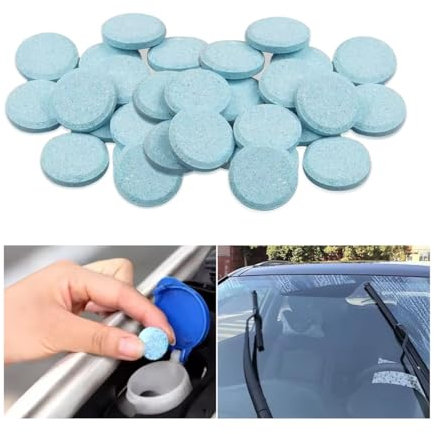 KHGUZ 50PCS Car Windshield Washer Fluid Tablets, Concentrated Vehicle Windscreen Wiper Fluid, Solid Automotive Window Glass Cleaner Accessories, Universal for SUV, Sedan, Truck