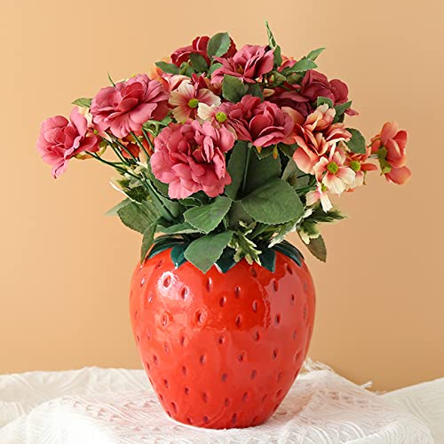 Erdbeervase, Erdbeer-Keramikvase, Vintage-Erdbeervase, Niedliche Erdbeer-Blumenvase, Dekorative Erdbeerförmige Blumentopfvase, Ornament für Zuhause, Büro, Küche (M)