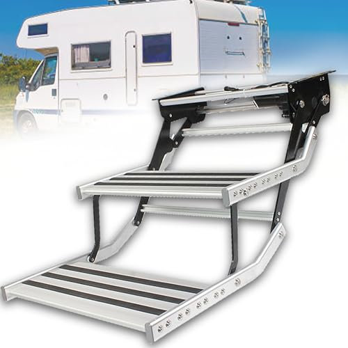 Dfdieratve Elektrische Wohnmobiltreppe, Wohnmobiltreppe mit 1-Stufiger 2-Stufiger Plattform 12 V, für Wohnwagen, Tragbare, rutschfeste Klapptreppe, Wohnmobiltreppe,2-Step Electric
