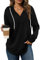 Cuptacc Hoodie Damen Sweatshirt V-Ausschnitt Pullover Damen Herbst Kapuzenpullover Langarmshirt Schwarz Mittel M 38-40