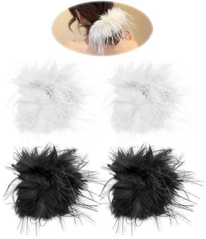 4 piezas de puños de plumas, brazaletes de piel, accesorios de fiesta, gomas para el pelo de plumas, accesorios para el cabello para mujeres