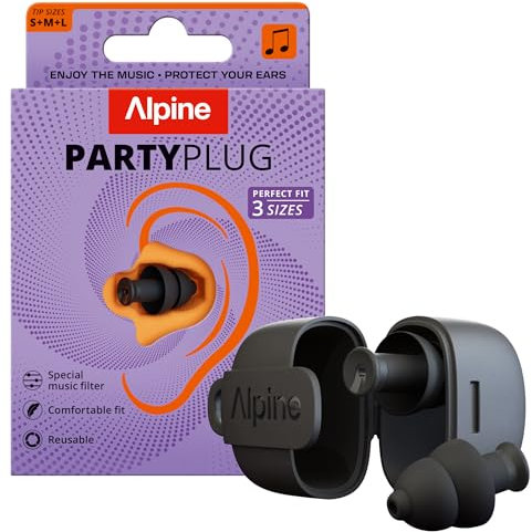 Alpine PartyPlug Gehörschutz Ohrstöpsel für Konzert, Festival, Musik, Party & Disco - Neu und Verbessert - 19dB Lärmschutz - Hohe Musikqualität, Wiederverwendbar, 3 Größen (S/M/L) - Schwarz