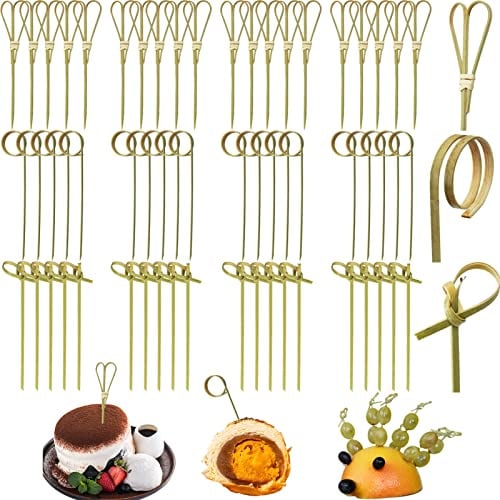 300 Pezzi Bastoncini da Cocktail Spiedini Annodati in bambù Stile Giapponese Stuzzicadenti Stuzzicadenti con estremità Ritorte Bastoncini di Canape per Stuzzichini Panini