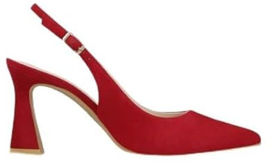 Lodi Zapatos de Salón para Mujer. Diseño Sencillo y Elegante. Destalonados en Ante con Tacón Geométrico de 7.5 cm. Cierre con Hebilla Metálica. Punta Afilada. Serie RISEDIS. Color Rojo
