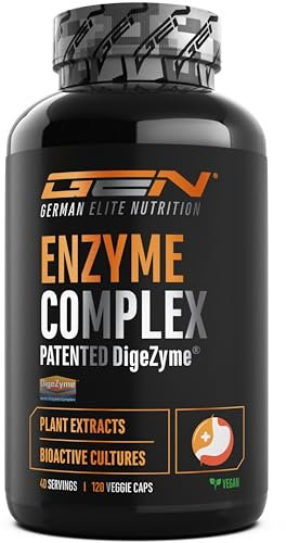Complesso enzimatico - Enzimi digestivi con DigeZyme® brevettato, bromelina, pepsina, papaina, estratti vegetali e batteri lattici - Altamente dosato, vegano - 120 capsule