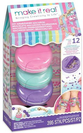 Make It Real Macaron Magic: DIY-Armbänder, DIY Armband-Sets | Kreieren Sie 12 einzigartige Armbänder mit bunten Perlen | Kreatives Spiel für Kinder, originelle Geschenkideen | 395 Stück