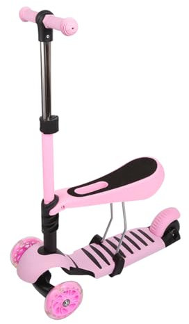 Trotinette Enfant 3 Roues de 2 à 10 Ans, Trottinette Evolutive Pliable, Trois Roues avec LED Lumières Clignotantes et Guidon Ajustable,Filles et Garçons, 3 en 1 (A) Rose