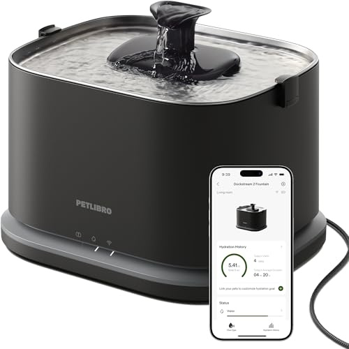 PETLIBRO Dockstream 2 Cat Water Fountain, Tracks Drinking Volume, 3L Black