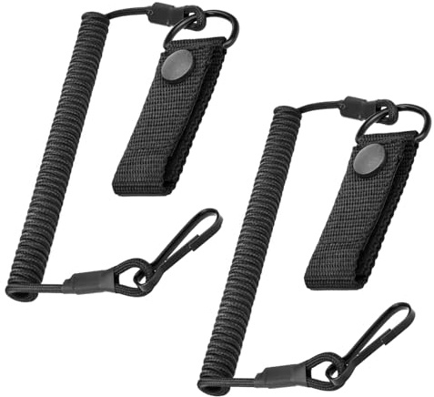 COZERI 2er Set Tactical Lanyard mit Karabiner, elastisches Sicherungsseil | Für Outdoor, Gürtelbefestigung, Anti-Verlust, geeignet für Polizei, Feuerwehr, Security, mit Spiralkabel