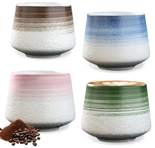 Set di 4 tazze da cappuccino, da 200 ml, in gres porcellanato, realizzate a mano, in ceramica, senza manico, idea regalo per uomo e donna