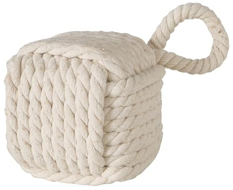 Boltze Türstopper quadratisch Strick Beige mit Schlaufe – als Buchstütze, Fensterstopper & Türhalter, dekorativer Stopper für Tür und Fenster im Innenraum, 15x15 cm und beschwert mit 1,4 kg Gewicht