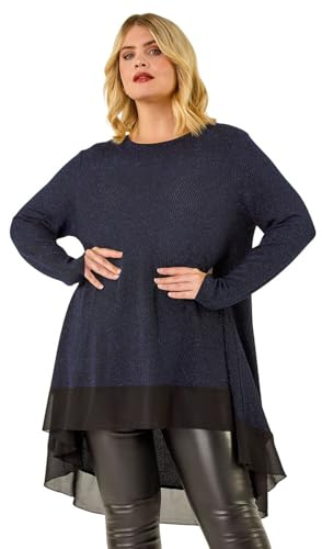 Roman Chiffon Dipped Hem Top Asymmetric Tunic for Women UK Ladies Stretchy Jersey Flared Blouse Smart Fit & Flare Form Casual Loose Longline Party Hanky Tunics