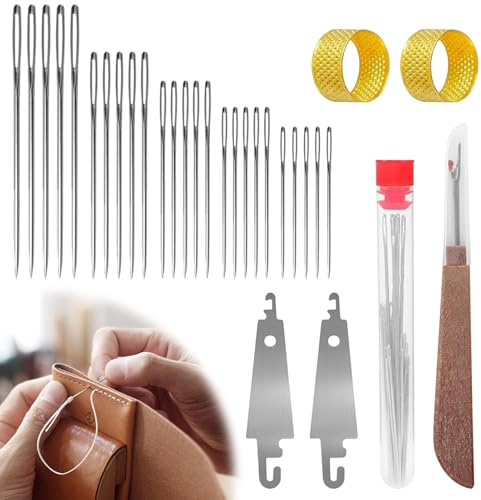 Big Eye Stahl-Nähnadel-Set, 31-teiliges Edelstahl-Nadeln zum Handnähen, Big Eye Stahlnadel-Set mit großem Auge – lange und dünne handgefertigte Quilt- und Nähnadeln für DIY-Nähen Anfänger (A)