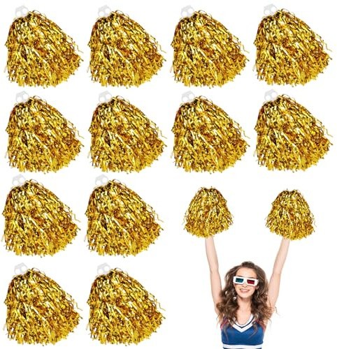 LIULINY 12 Stück Metallfolie Cheerleader Pompons mit Doppellochring