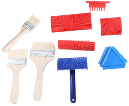 Lot de 9 outils de grain de bois - Rouleau de peinture en caoutchouc - Outil de grainage pour mur, sol, décoration de chambre