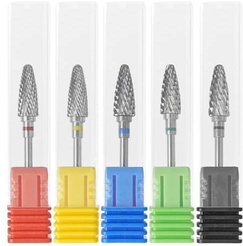 SyiXute 5 Pcs Nail Drill Bit Carbide,3/32 Professional Tungsten Steel Nail Drill Bits,Cuticle Drill Bits for Manicure Pedicure Home Salon