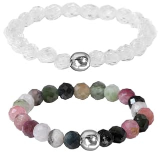 Hernin Naturstein Perlen Ringe Damen Elastisch Naturstein Stretch Ring Kristall Perlen Ring mit Silberperle Anti Stress Ringe Stapelbar Rings für Damen Mädchen