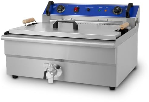 VERTES Friteuse aus Edelstahl 30 Liter Fassungsvermögen, 50-250°C, 6000W, 230V, Kaltzonenprinzip, Professionelle Gastronomie Fritteuse mit Ablasshahn, leichte Reinigung, Gastro Fritöse