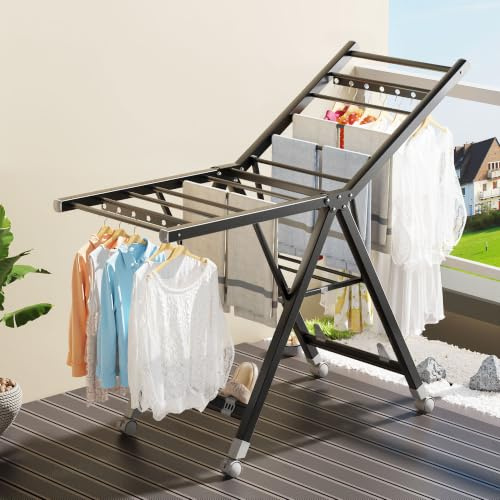 IMHO Wäscheständer Aluminium 3 Ebenen Flügelwäschetrockner Klappbar | Schwerlast Wäschetrockner für Innen und Balkon, 60x150x100 cm, rostbeständig, faltbar, für Kleidung Handtücher Bettwäsche