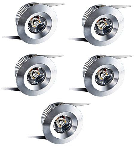 Elitlife 5Pcs 3W Silver LED Recessed Small Spot Lamp Ceiling Light with Adapter for Cabinet(Warm White)