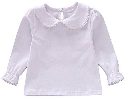 De feuilles Toddler Baby Girl Long Sleeve Peterpan Collar T-Shirt Blouse Solid Color Basic Tops White 18-24 Months