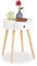 Relaxdays Beistelltisch rund, Schublade, skandinavisches Design, Couchtisch oder Nachttisch, HxØ: 52 x 40 cm, Holz, weiß