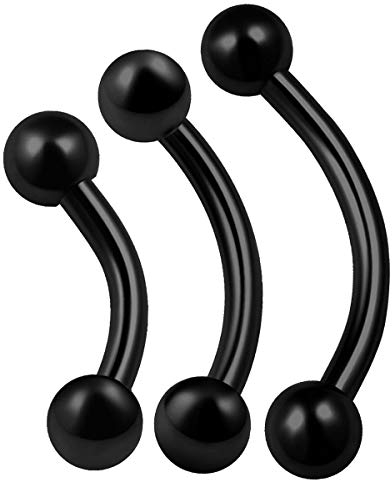 KJM FASHION 3 STK Eloxiert Schwarz Banane Ohr 1,2 mm 16 g 3mm Kugel Helix Daith Rook Eyebrow Ohrringe Piercing Schmuck 0203