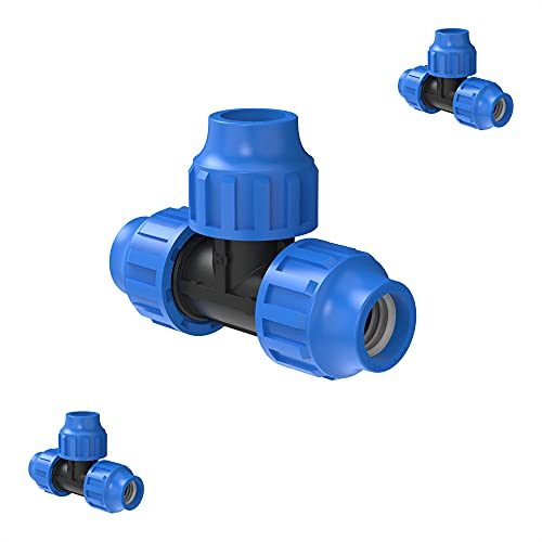 Kirchhoff Fitting T Kunststoff 32 x 32 x 32 mm für HDPE Rohr 3 Stück im Set Verschiedene Größen DVGW geprüft Trinkwasserqualität Made in EU, Schwarz, 32 mm HDPE Fitting