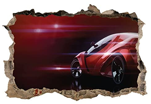 Roter Rennwagen Sport 3D-Loch im Wandaufkleber
