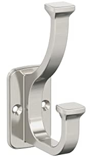 Amerock H37007G10 | Alder Double Prong Decorative Wall Hook | Satin Nickel Hook for Coats, Hats, Backpacks, Bags | Hooks for Bathroom, Bedroom, Closet, Entryway, Laundry Room, Office