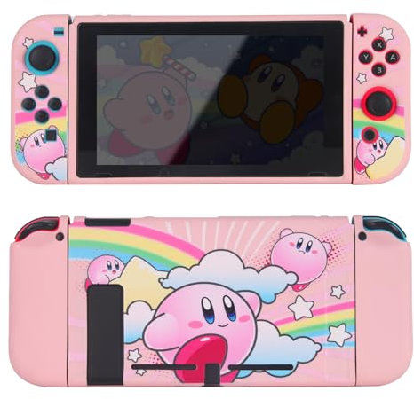 TIKOdirect Protective Case for Switch, Soft Full Skin Protective Cover with Pretty Cute Pattern, Silicone Slim Shockproof Back and Grip Case for Switch, Pink Rainbow