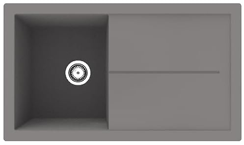 Respekta Cleveland Fregadero de Mineralite en gris/Fregadero empotrado de 1 cubeta de 86 x 50 cm/Apto para bases a partir de 50 cm de ancho