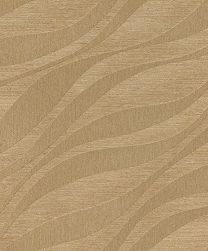 Rasch Tapete 608052 - Vliestapete in Gold mit Wellen und changierendem Effekt aus der Kollektion Sky Lounge