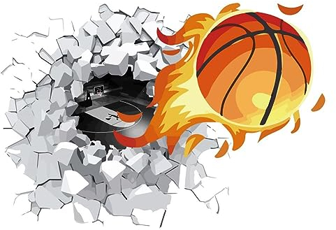 PLIGREAT 3D-Basketball-Wandtattoos abziehbare Vinyl-Wandaufkleber mit Rissen für Basketball-Fans Spielzimmer Schlafzimmer Wanddekoration Sporthalle Innenstadion Wandkunstdekor