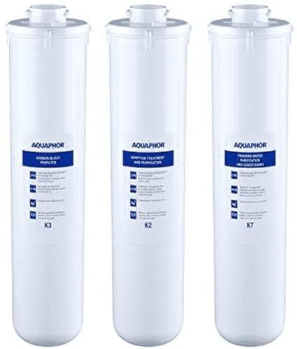 Crystal Wasserfilter Set K2 - K3 - K7 Ersatzfilterset TRIO- Filter Aktivkohle Wasserfilter Kohleblock mit Keimsperre und Mikrofiltration bis 0,8 Mikrometer AQUAPHOR